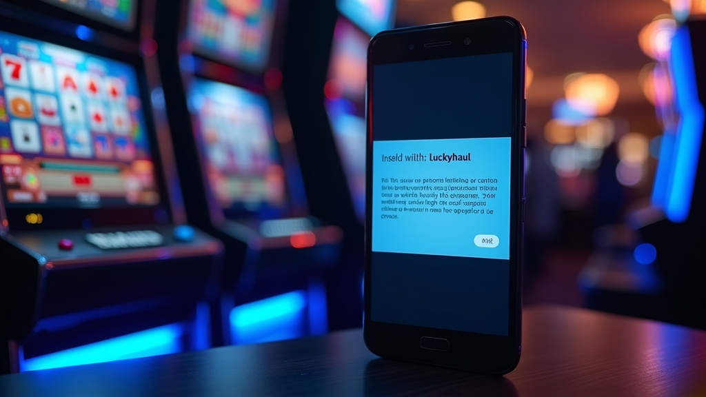 Android phone showing the Luckyhaul APK installation screen in a neon casino setting